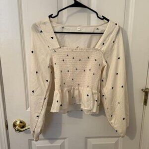 Cream and Black Heart Blouse